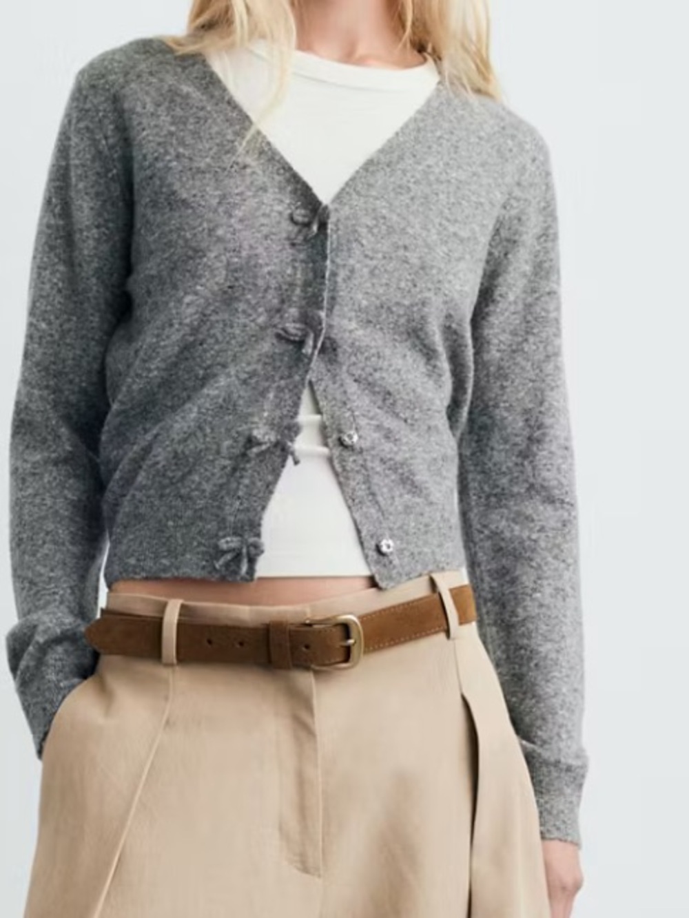 Mango Gray V-Neck Bow-Button Cardigan V-NECK WOOL-BLEND CARDIGAN 5808 - Picture 5 of 5